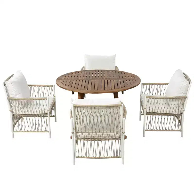 GDFStudio Eden Modern 5 Piece Patio Extendable Wooden and Iron Dining Table Set