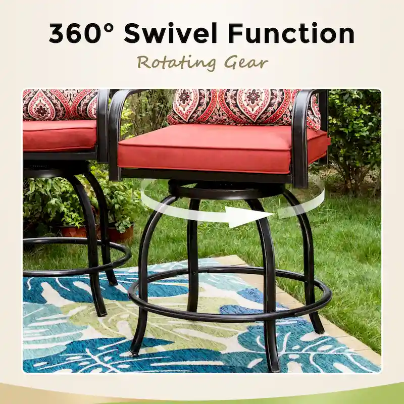 Outdoor Swivel Metal Cushioned Bar Height Patio Chairs Set of 4