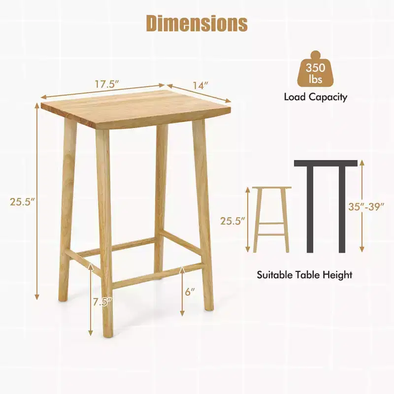 Costway 25.5 Counter Height Stool Set of 2/4 with Footrest & Solid Wood Frame Natural
