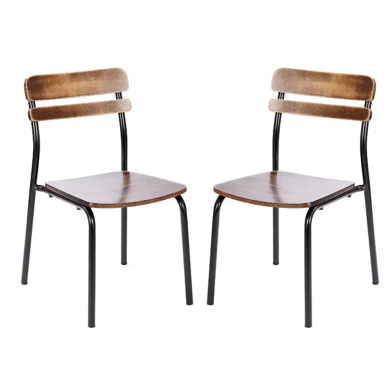 Emma and Oliver Set of 2 Dining Chairs with Metal Frames and Solid Wood Seats and Backs with Antique Finishes