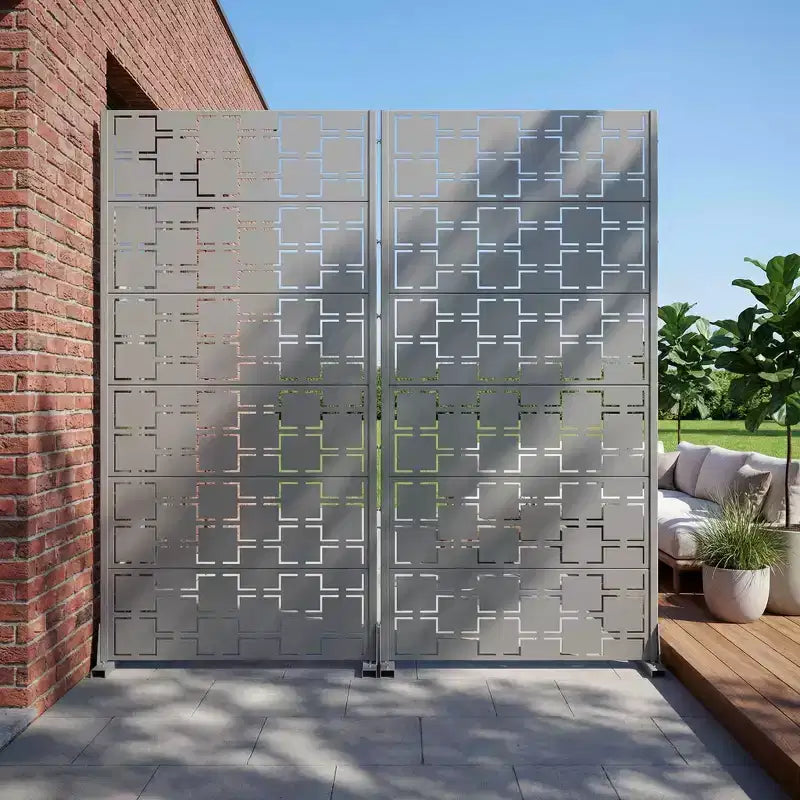 MAYEERTY Square 01 Gray Galvanized Steel Room Divider, 72x35x16, 6-Piece Double-Sided Decorative Screen