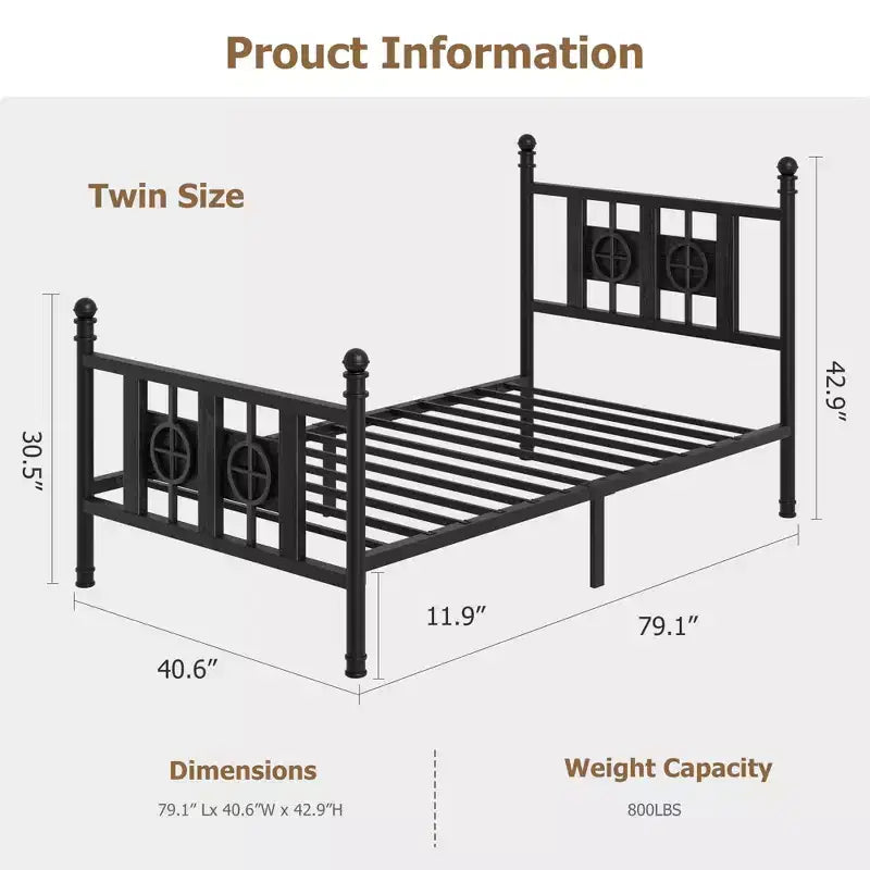 Sturdy Metal Bed Frame with Vintage Circular Design  Platform with Headboard & Footboard  Under-Bed Storage  Noise-Free, Easy Assembly
