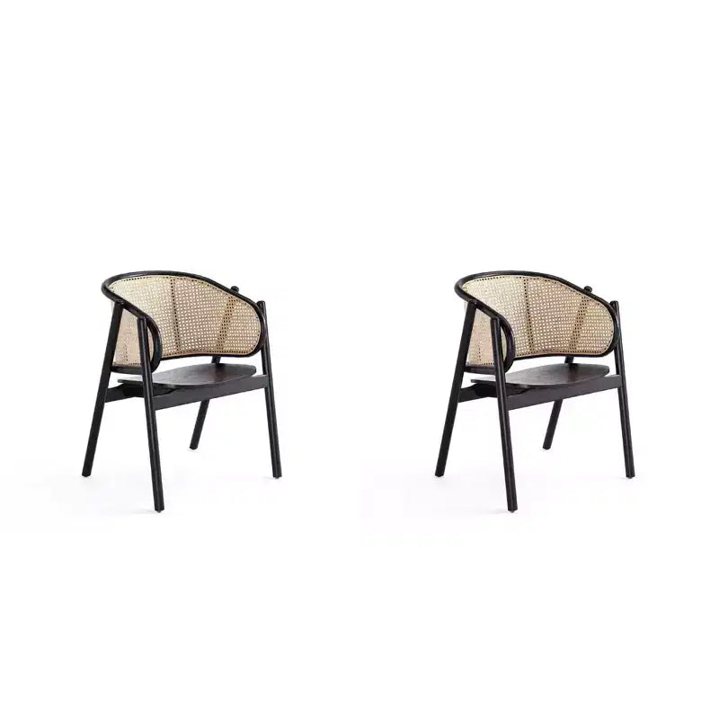 Set of 2 Versailles Wood Armchairs Black/Natural Cane - Manhattan Comfort: Solid Ash Frame, No Assembly Required