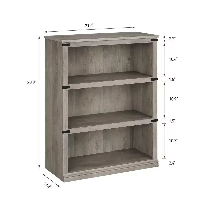 3 Tier Bookcase, Farmhouse Book Shelf with Storage, 40 Inch Tall Open Display Bookshelves