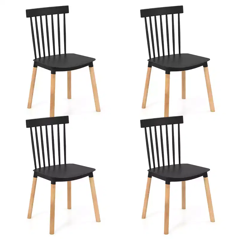 Costway Set of 4 Windsor Dining Chairs Dining Chairs w/ Spindle Backs & Curved Seats