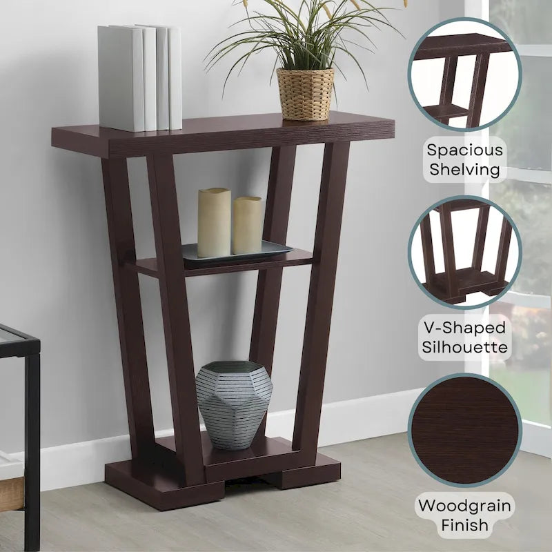 V-Shaped Console Table with Shelves