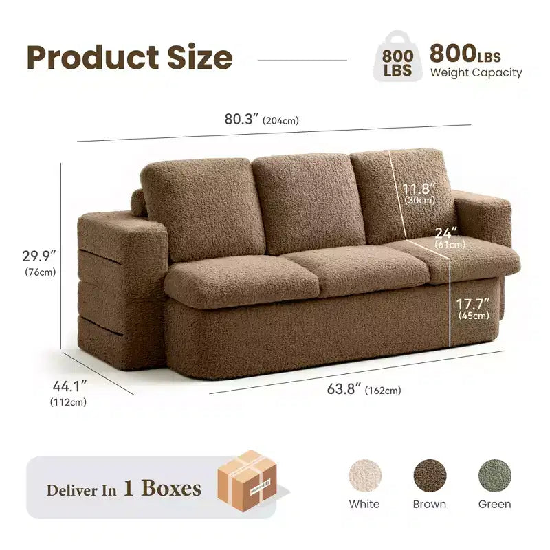 KERDOM 3 Seater Folding Sofa Bed, Memory Foam Sofa Couch With Pillows, High Density Foam Mattress for Living Room, Brown
