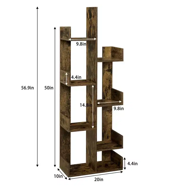 Tree Bookshelf, Geometric 8 Shelf Tree Bookcase Wood Bookshelves Display, Tree-Shaped Shelf Racks Organizer for Living Room Home Office
