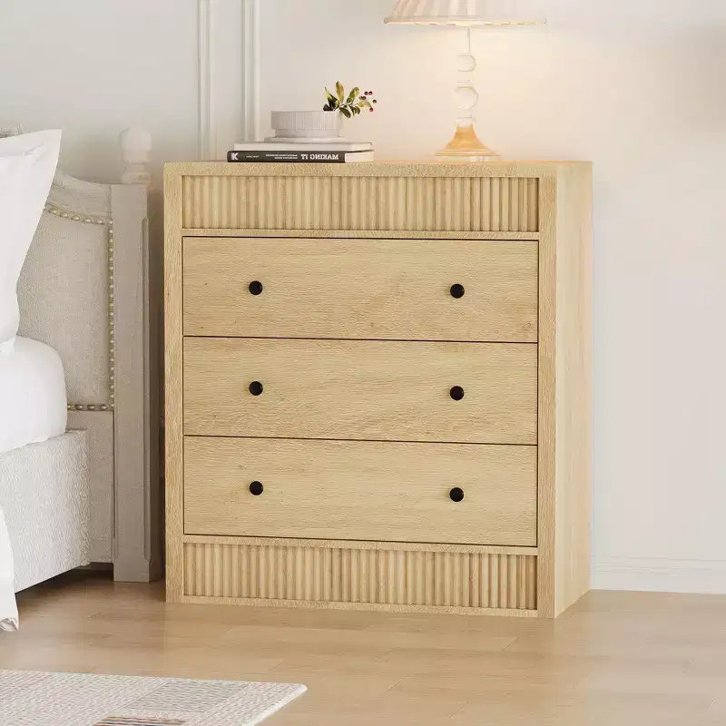 GustoWave 3 Drawer Fluted Nightstand, 31.5 Wide Modern Storage Dresser for Bedroom, Hallway & Kids Room