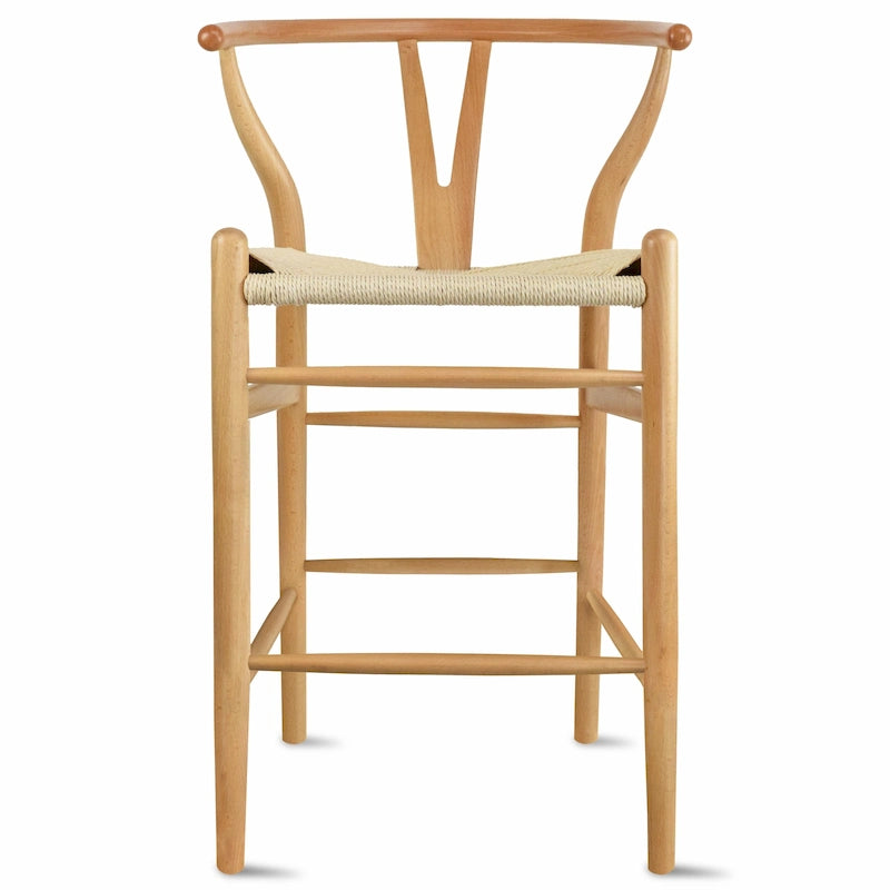 Solid Wood Countertop Height Barstool with Open Y Back, Farmhouse Woven Seat