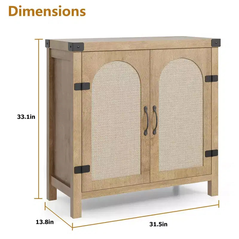 31.5 in Rattan Buffet Cabinet, Boho Farmhouse Sideboard with Adjustable Shelves and Handle for, Kitchen, Living Room, Wood