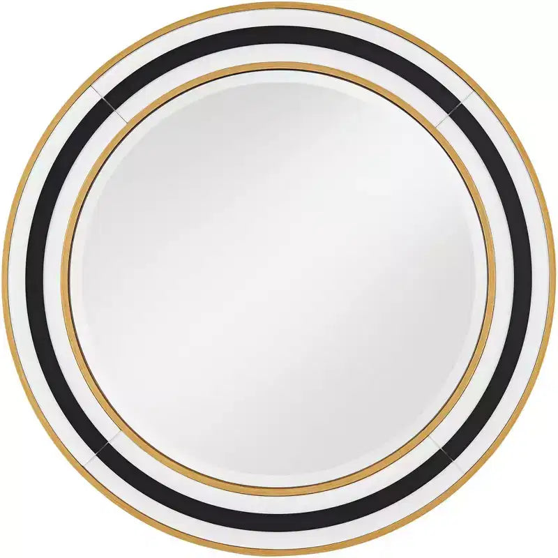 Cape Cod Round Vanity Wall Mirror Modern Beveled Glass Black White Gold Frame 31 1/2 Wide for Bathroom Home
