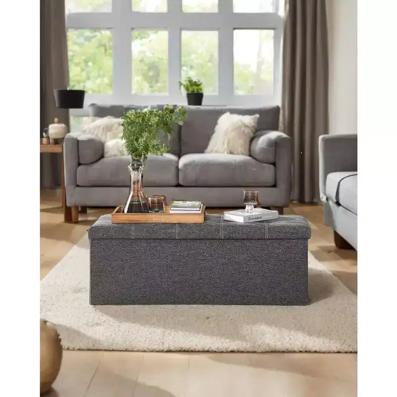 43 Folding Storage Ottoman Bench with Padded Seat
