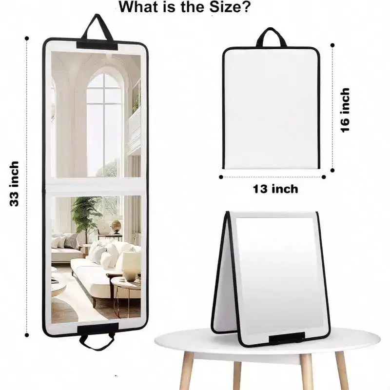 Folding Door Mirror Full Length 33x13 in White Shatterproof Foldable Full Body Mirror for Guest Room RV