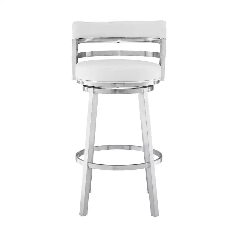 Armen Living 26" Madrid Faux Leather Stainless Steel Counter Height Barstool White: Ergonomic, 360 Swivel, High-Density Foam
