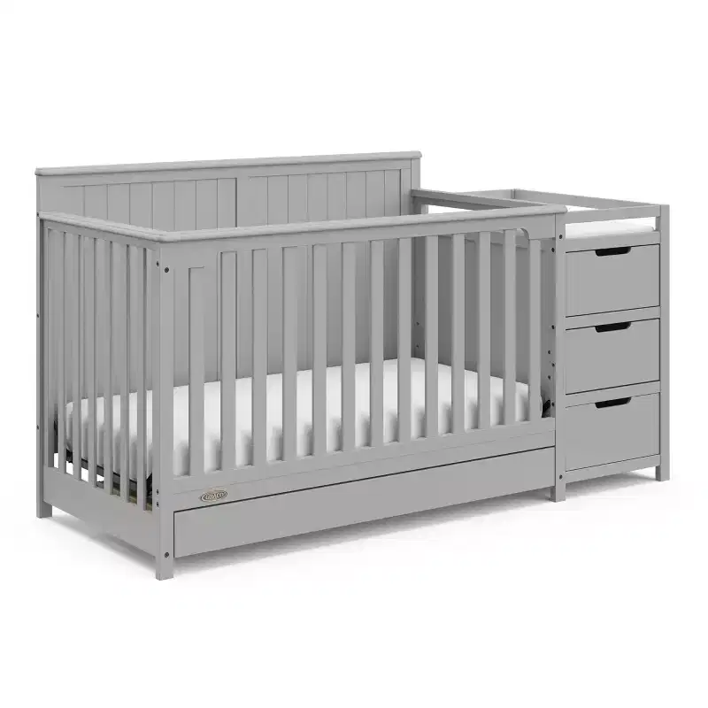 5-in-1 Convertible Crib and Changer with Drawer