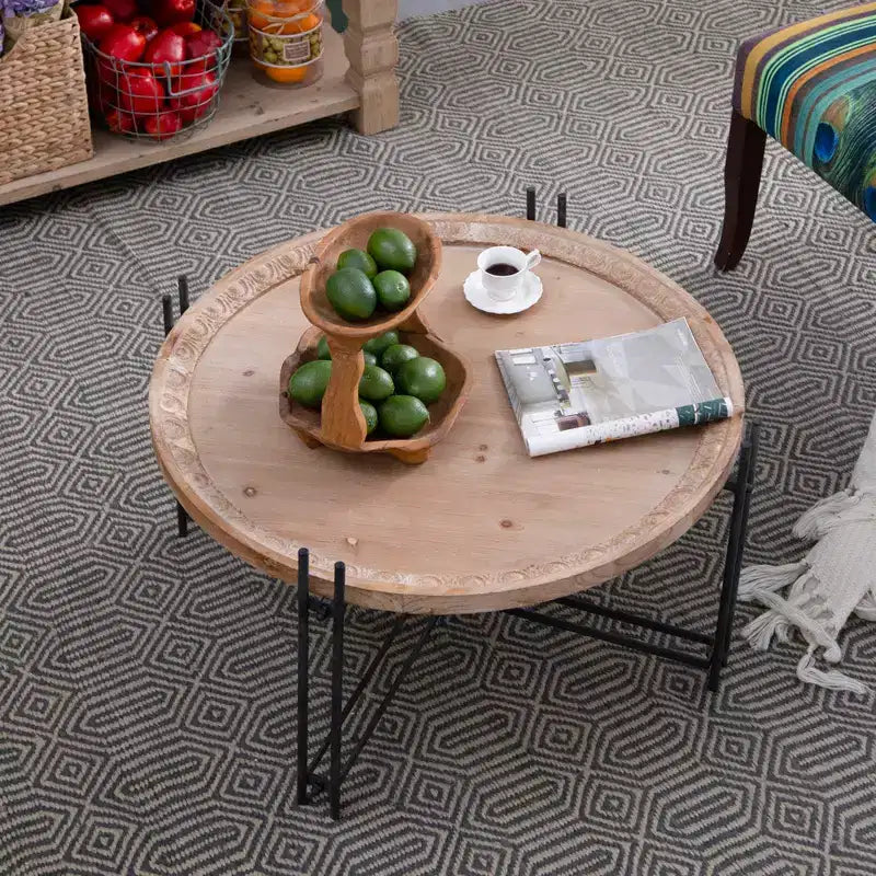 GDFStudio Lavonia Farmhouse Fir Wood and Iron Round Coffee Table