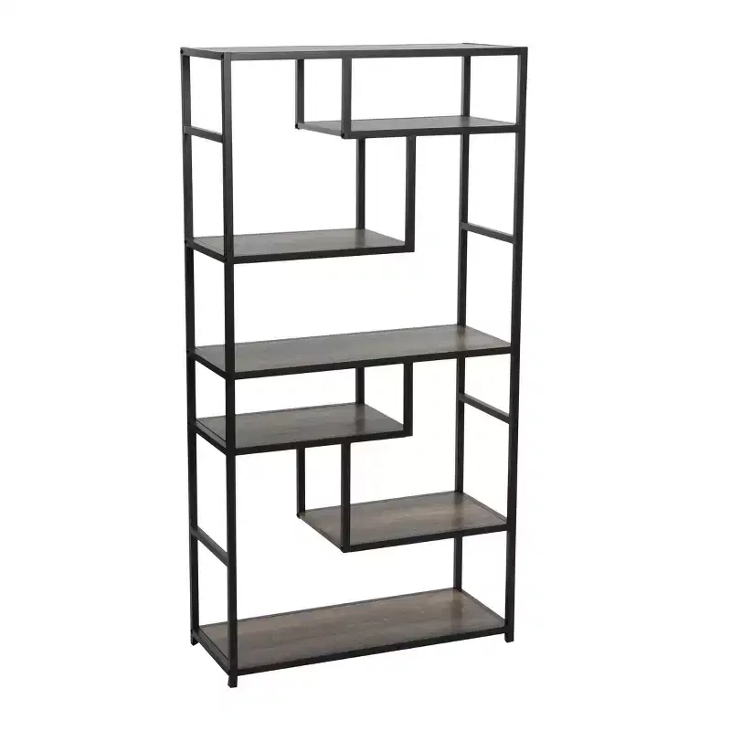 Tall 6-Shelf Open Storage Bookshelf, Industrial Style