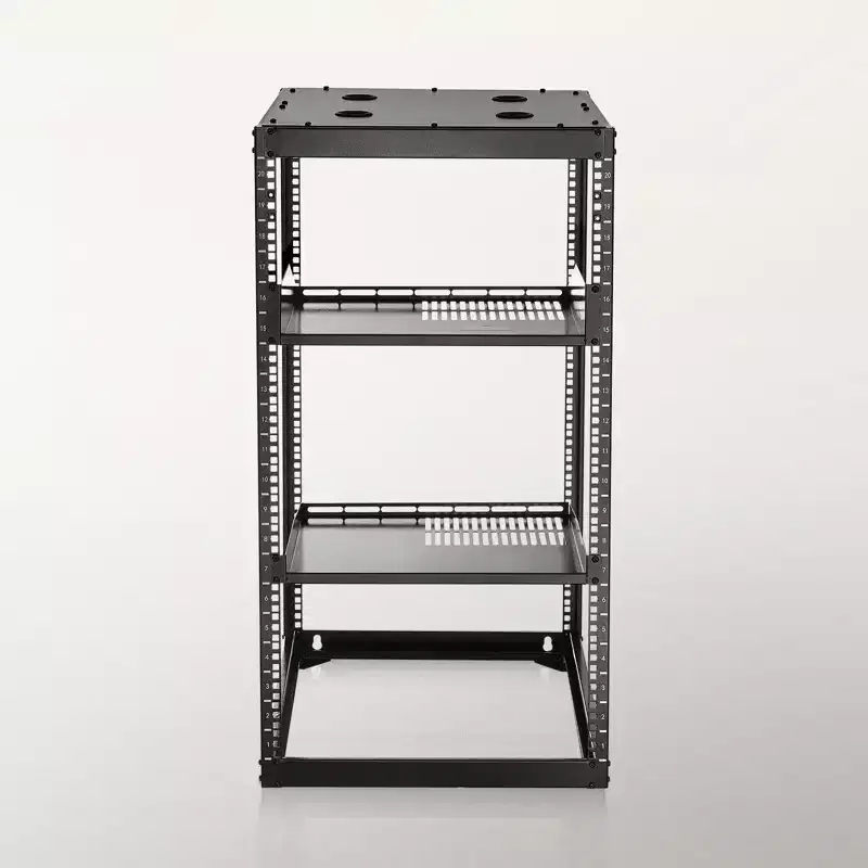 VEVOR 20U Open Frame Network Rack, 23 in Depth, Wall Mounted or Floor Standing Server Rack, Heavy Duty 4 Post, with Vented Shelves, Black