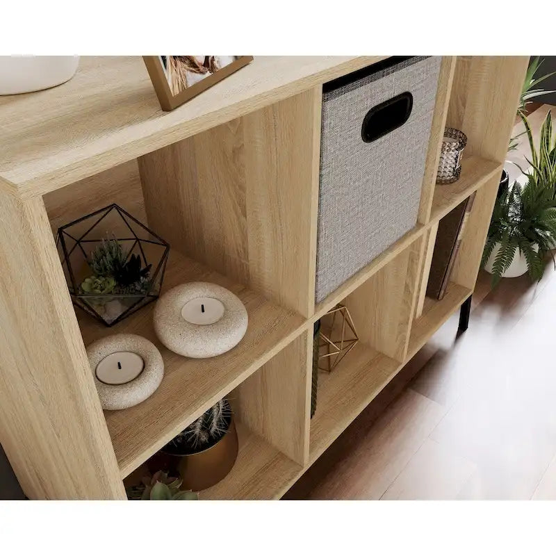 6-Cube Storage Organizer Bookcase with Open Cubbyholes and Metal Base
