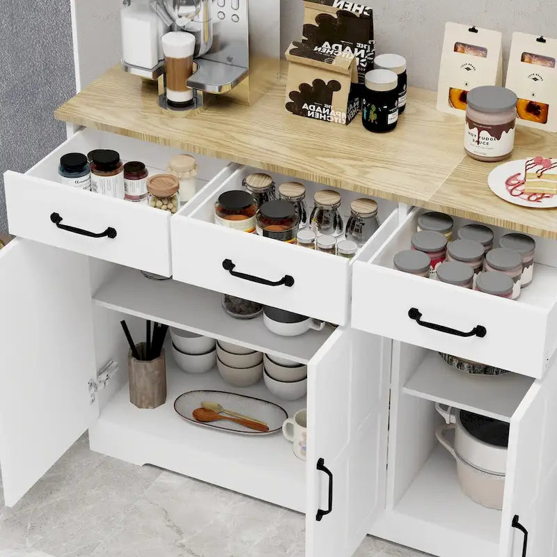 Farmhouse Sideboard Cabinet with 3 Drawers & 3 Doors – White