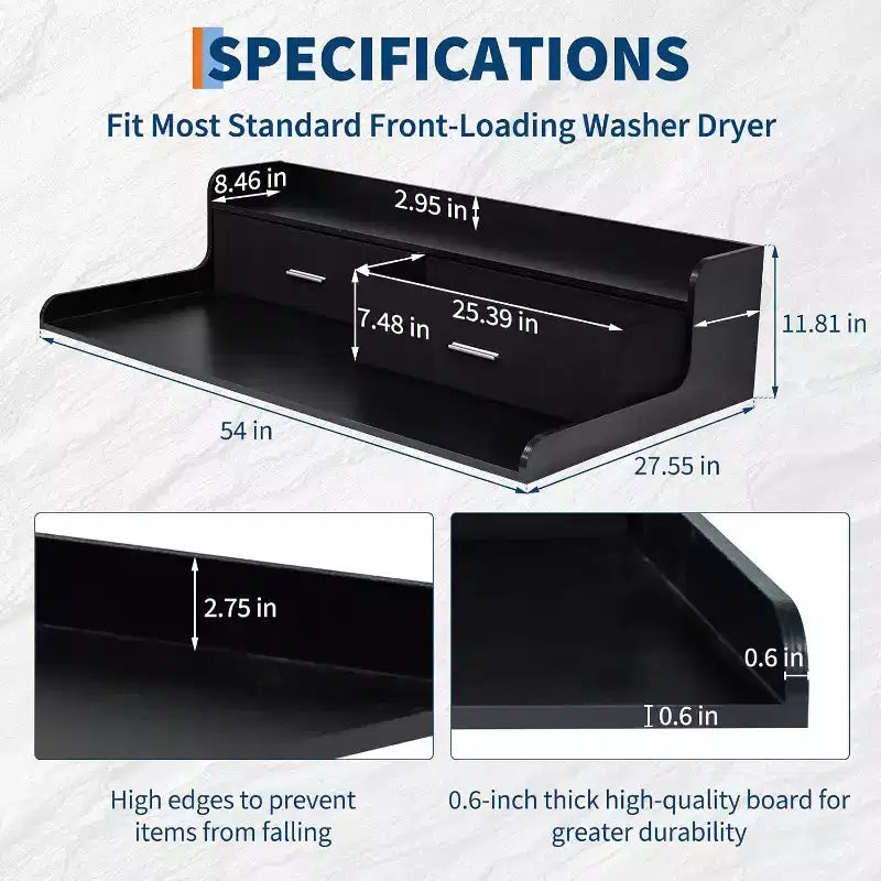 2-Tier Washer Dryer Countertop Organizer with Edge Rails and Drawers