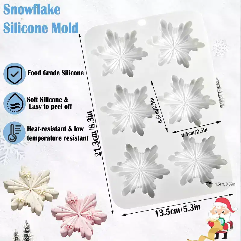 JDICTION Snowflake Silicone Molds, 2PCS Winter Snowflake Soap and Chocolate Molds with 12 Cavities for Candy, Muffins, Candle, Cake Decoration