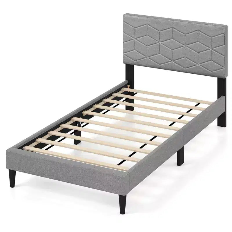 Twin/Full/Queen Size Bed Frame with Linen Fabric Upholstered Headboard & Wooden Slat Support