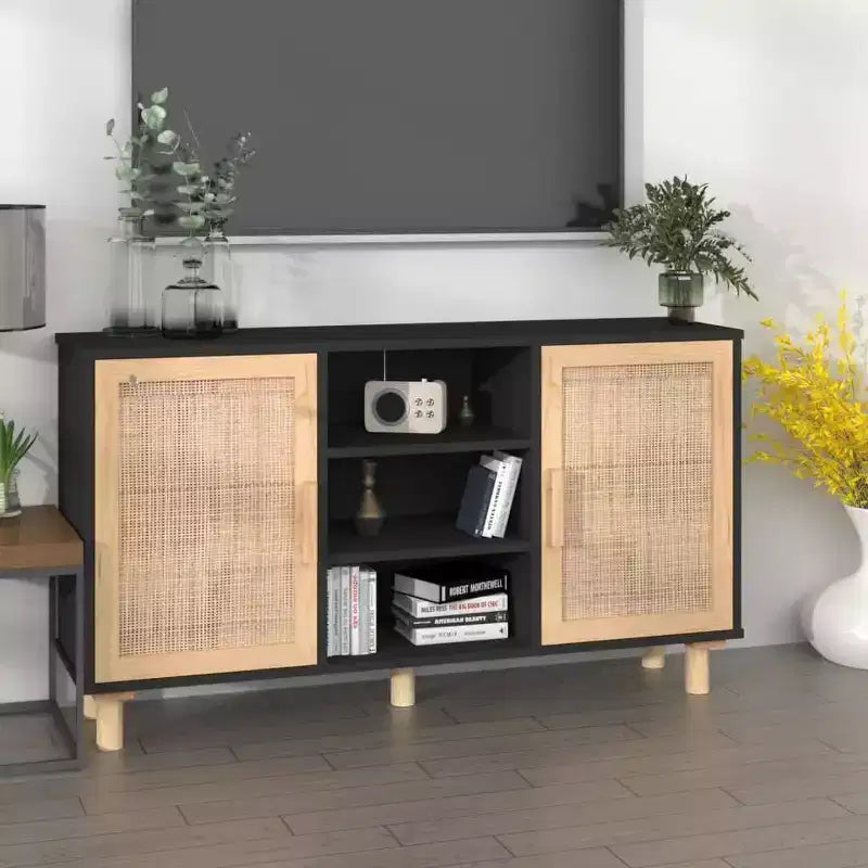 vidaXL Sideboard Engineered wood, solid pinewood, natural rattan