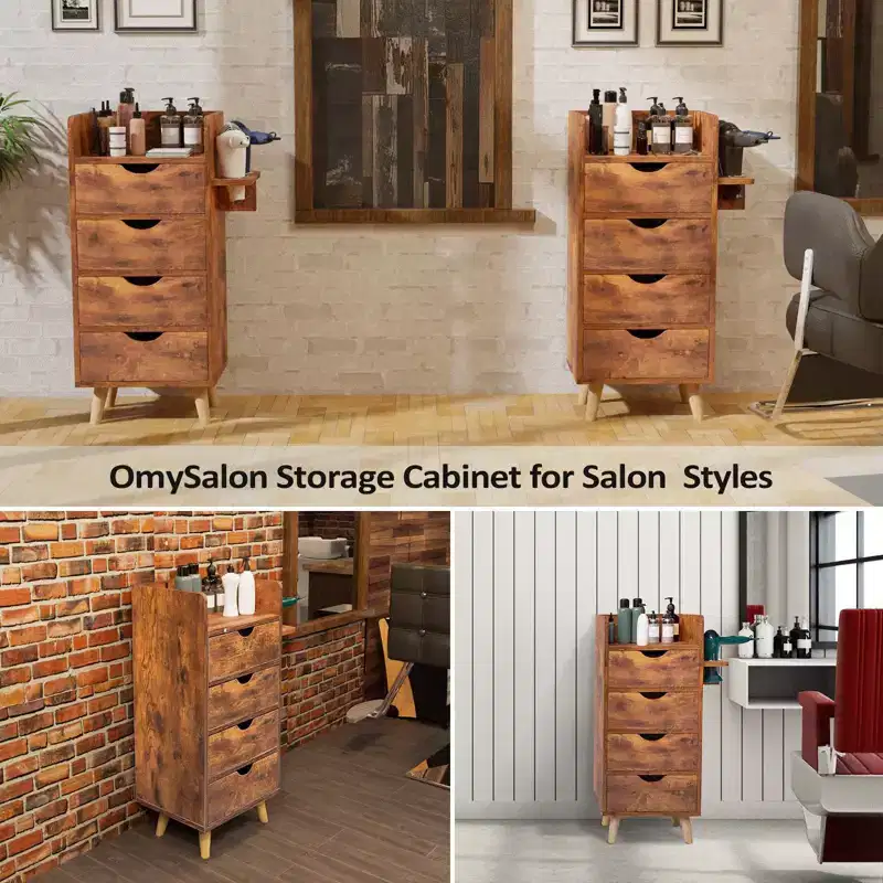 Black 4-Layer Salon Styling Station with 4 Drawers & 2 Hair Dryer Holders, Single-User