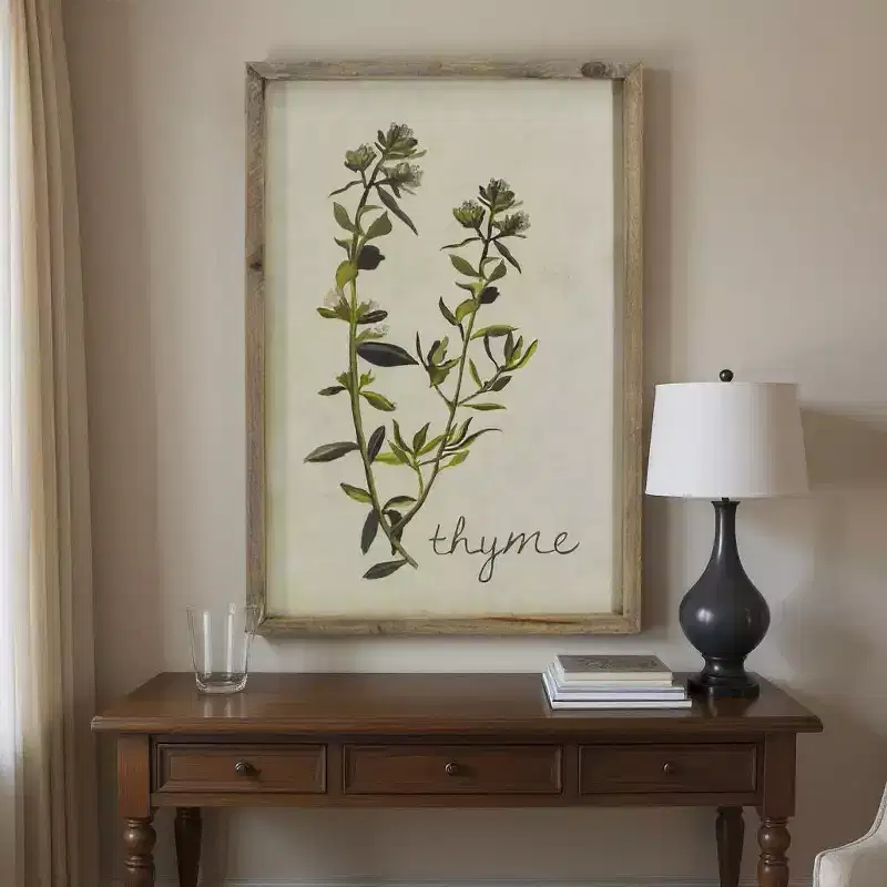 HomeRoots 19 X 12 Green And White Thyme Floral Wood Wall Decor