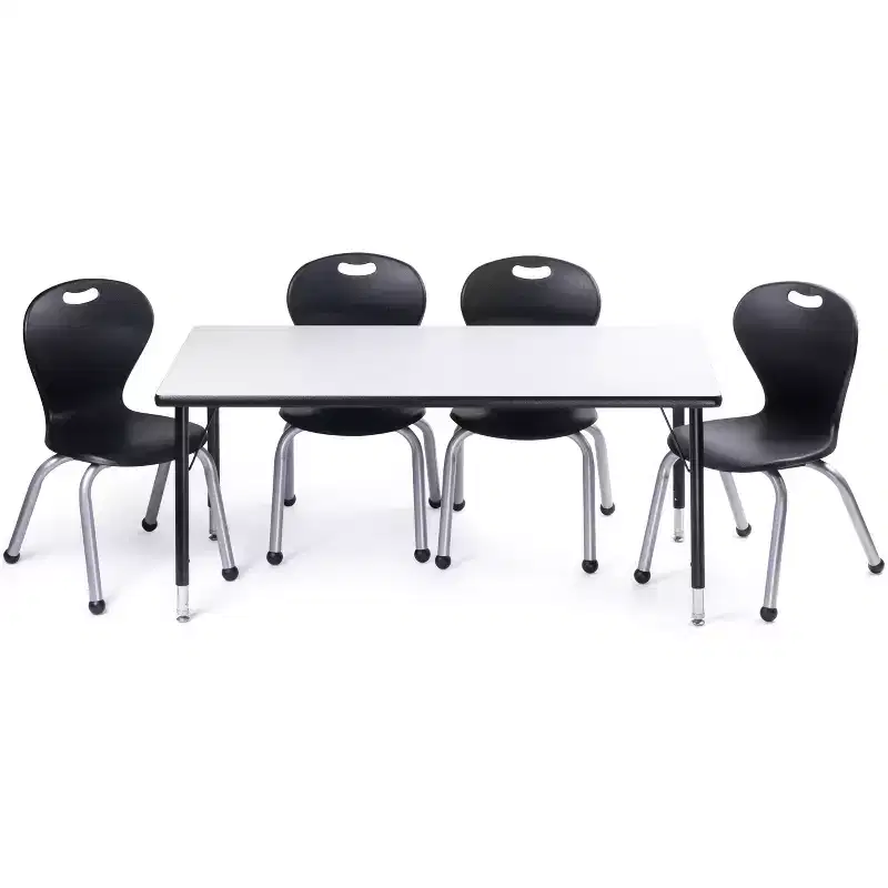 Bintiva Activity Table & Chair Set  24x48 Black Sprayed Edge Table with Adjustable Legs and 4 Black 14 ZUUL Classroom Chairs