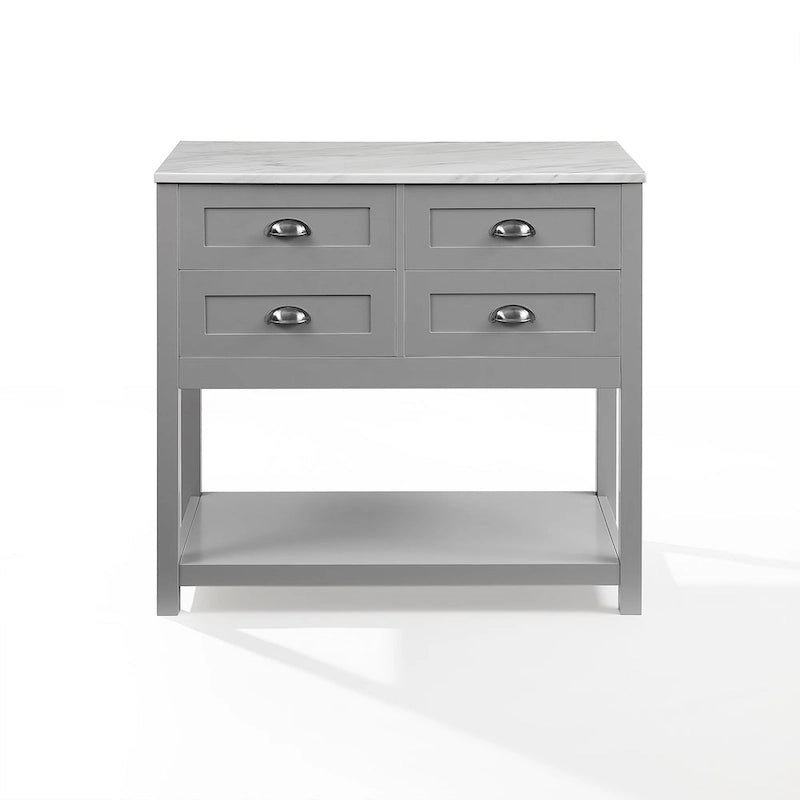 Modern Farmhouse Kitchen Island Cart with 4 Drawers Faux Marble Top and Casters