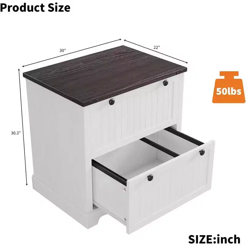 Farmhouse File Cabinet - 2-Drawer Rustic Storage with Printer Top
