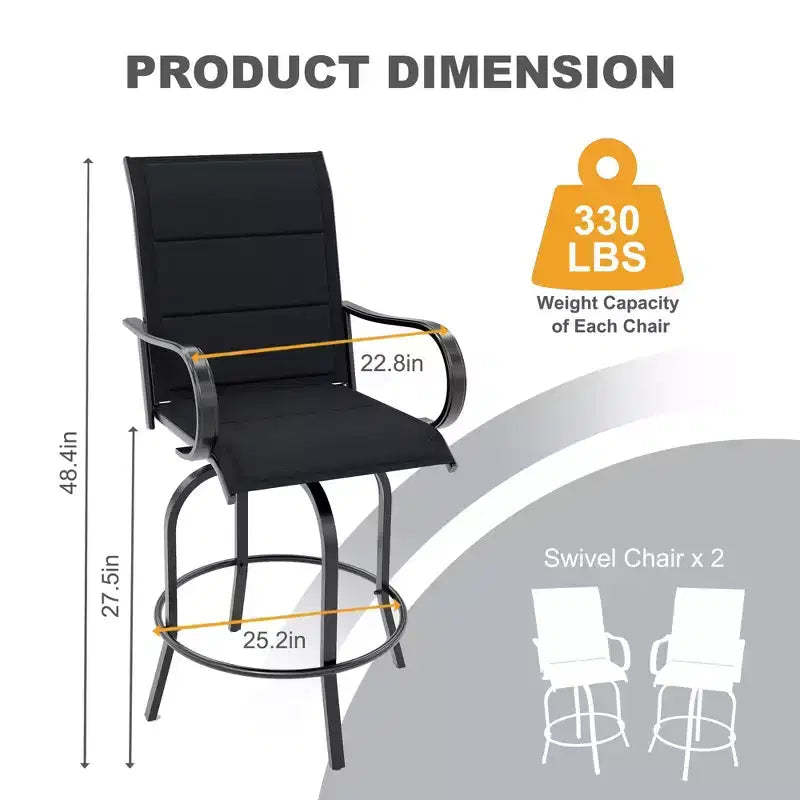 Coolmee Outdoor Swivel Bar Stools, All-Weather High Back Armrest Patio Chairs for Deck Lawn