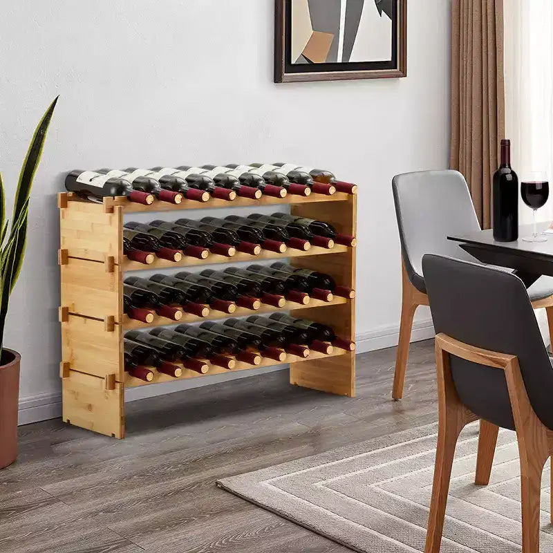36 Bottle Stackable Wine Rack, 4-Tier Solid Wood Storage, Freestanding Floor & Countertop, Perfect for Kitchen, Bar & Cabinet, Wobble-Free Design