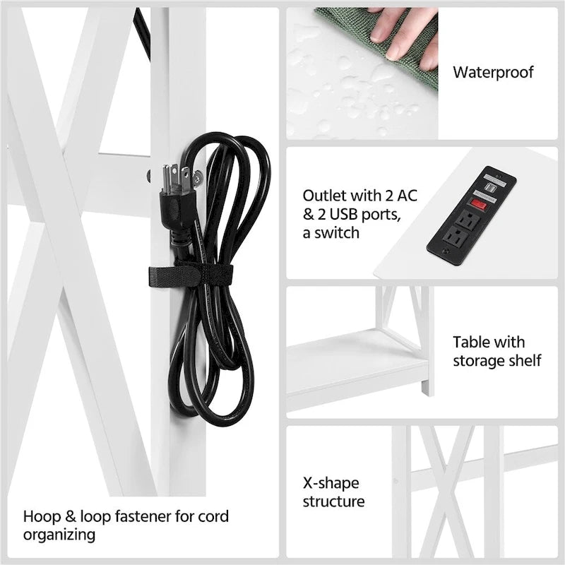 2-Tier Narrow Sofa Console Table with Built-In Power Outlet