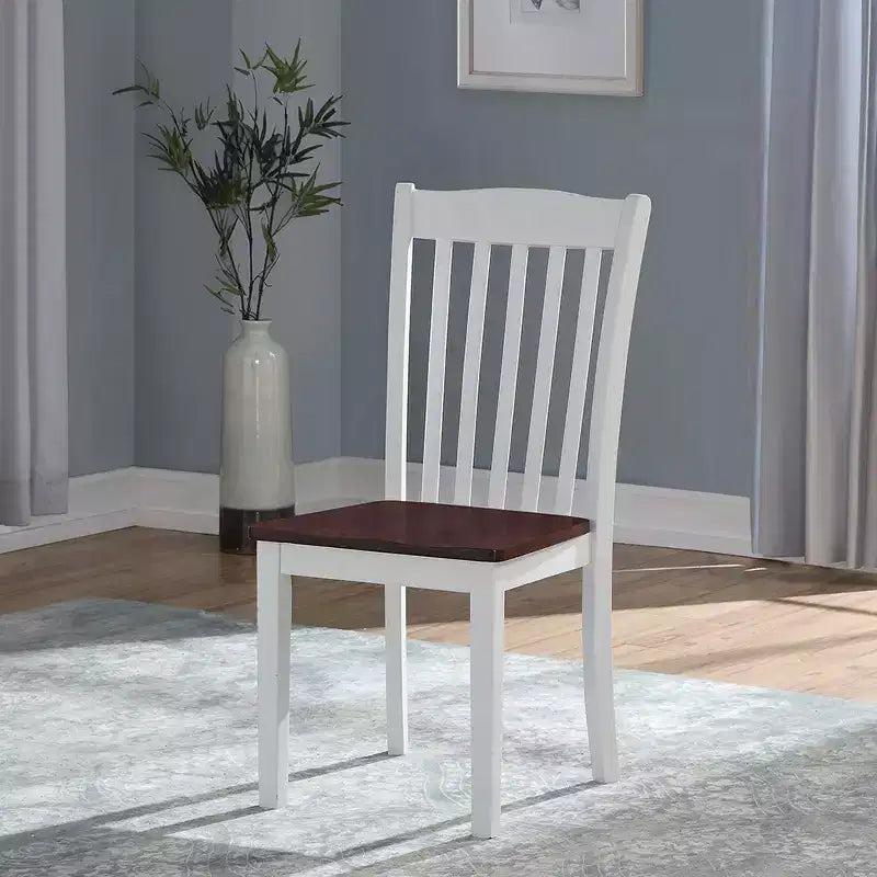 Simple Relax Set of 2 Wooden Side Chairs with Slatted Backrest in White and Walnut