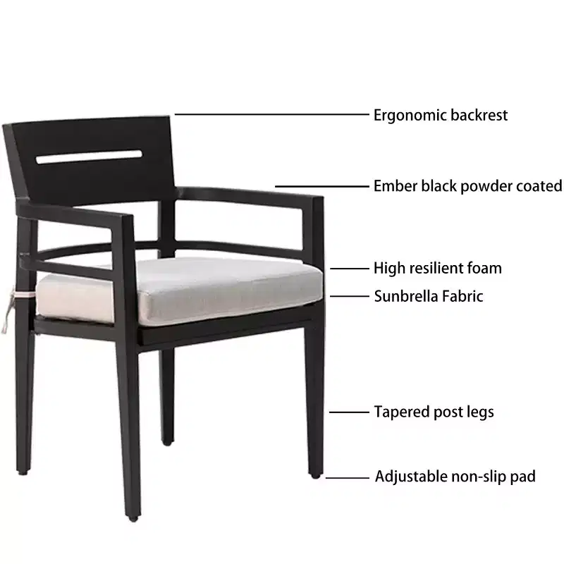 5-Piece Modern Outdoor Aluminum Patio Dining Set, Square Table with Umbrella Hole & 4 Cushioned Armchairs for Patio, Deck, Backyard-Panipeachy