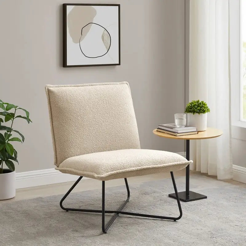 Pillow Accent Chair | Black Stripe Tan Fabric | Metal Wire Base | 26.5W Seat | Modern