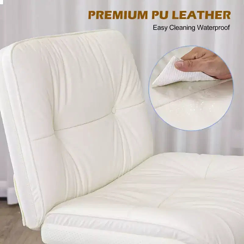 Armless Ergonomic Office Chair, Wide PU Leather Swivel Computer Chair with Adjustable Height & Omni-Directional Casters