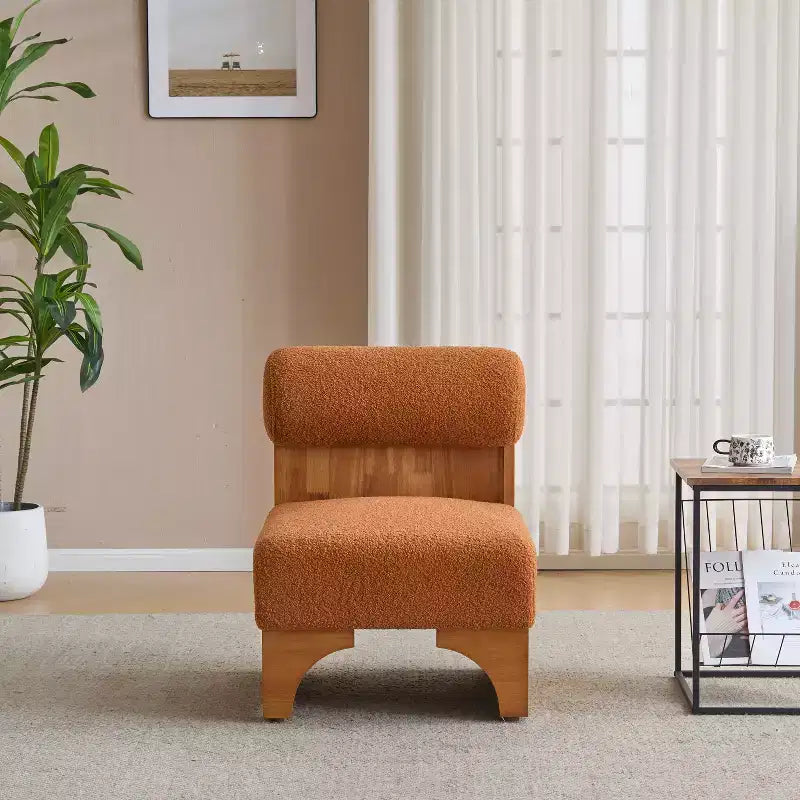 Modern Boucle Lounge Chair with Solid Wood Frame and Rolled Backrest, Soft Upholstery, for Various Rooms