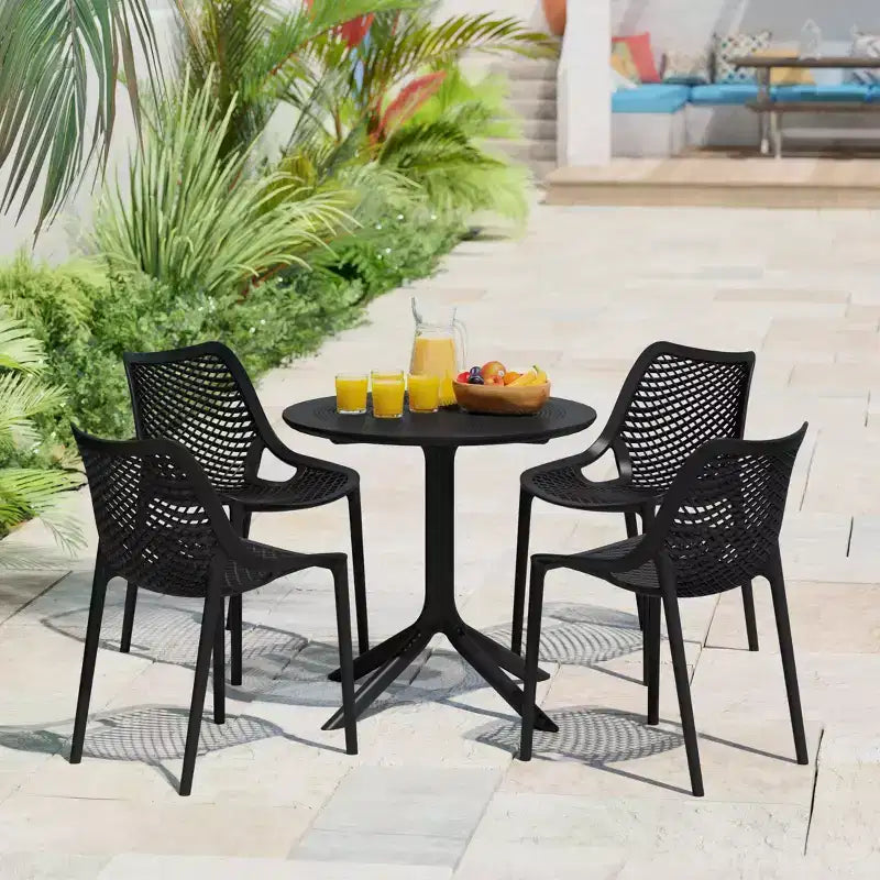 WestinTrends Playa 5-Piece Modern Round Patio Dining Table Set with Stackable Patio Dining Chairs