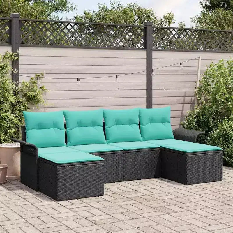 vidaXL Garden Sofa Set with Cushion 6 pcs Black Poly rattan