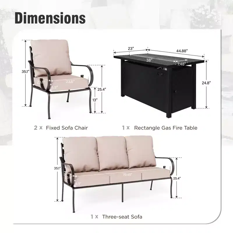 Captiva Designs 4pc Extra Large Metal Outdoor Patio Fire Pit Set with Pattern-back Chairs