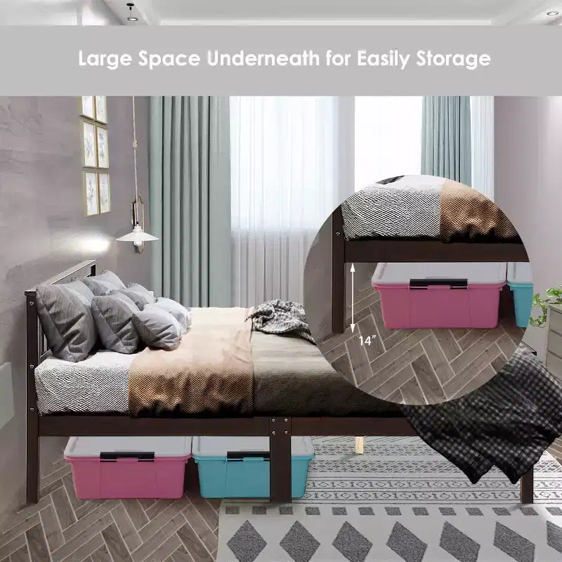 Costway Wood Bed Frame Wooden Slat Support Platform w/ Headboard Queen Size