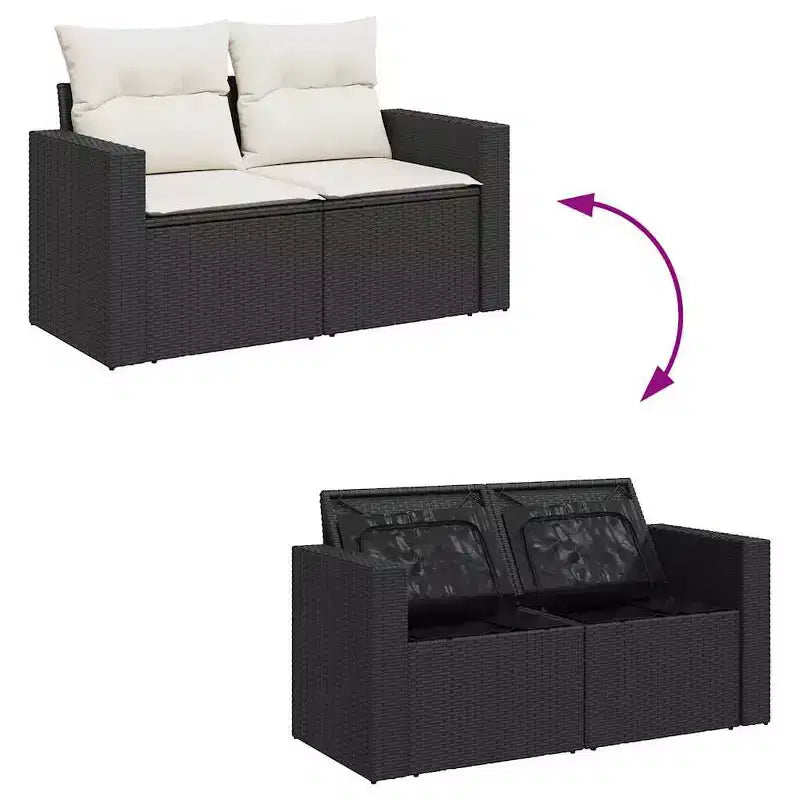 vidaXL Garden Sofa Set Black Poly Rattan 8-Piece UV-resistant materials