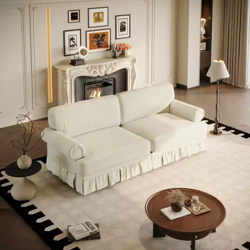 MAYEERTY 74 Luxuriously Comfortable 3 Seater Cloud Couch, Oxford Fabric Sofa with Rolled Arms & Pleated Skirt Design Beige