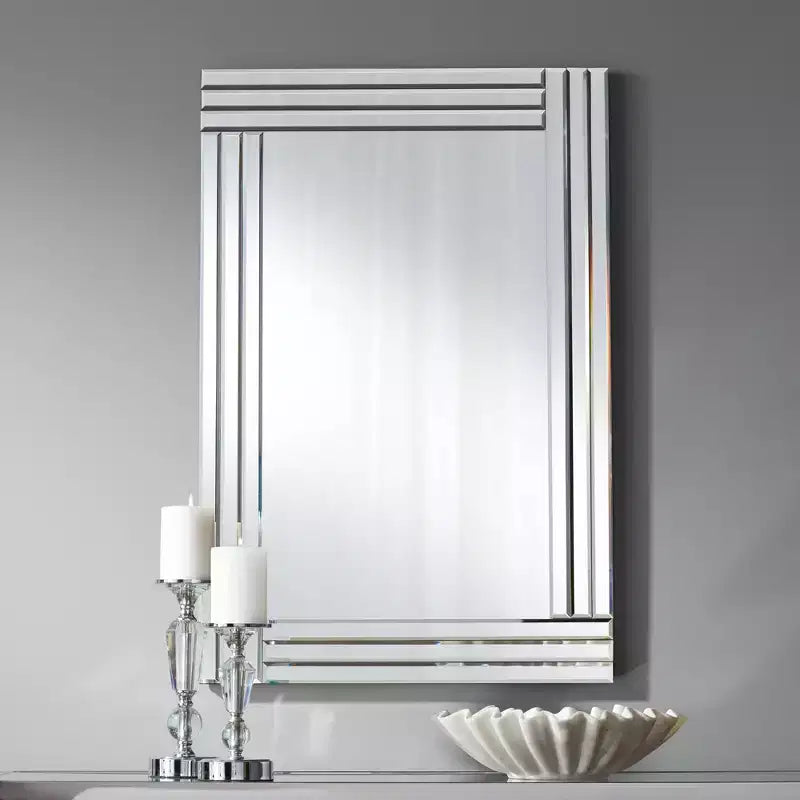 Possini Euro Design Sofija Rectangular Vanity Wall Mirror Modern Mirrored Glass Layered Frame 23 1/2 Wide for Bathroom Bedroom Living Room Entryway