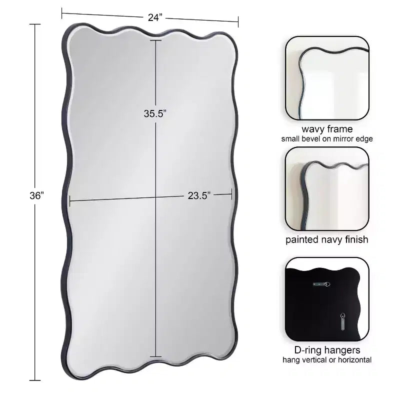 Kate & Laurel All Things Decor 24"X36" Viona Rectangle Scalloped Mirror Navy Blue